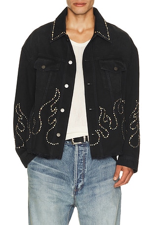 Amiri Studs Flames Trucker Jacket in Black