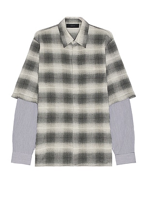 Amiri Double Sleeve Shadow Plaid Shirt in Grey