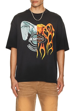 Amiri Spliced Logo Tee in Charcoal