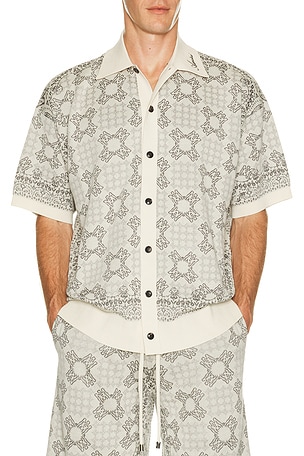Amiri MA Quad Check Mesh Knit Shirt in Light Grey