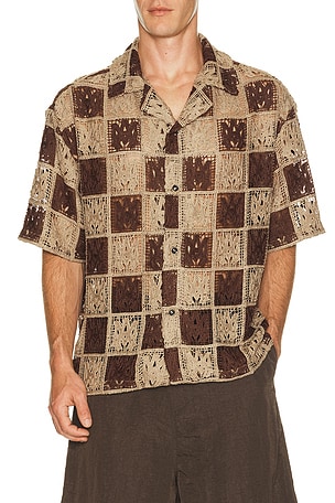 Amiri MA Check Lace Camp Shirt in Brown