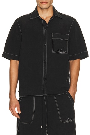 Amiri Script Linen Shirt in Black