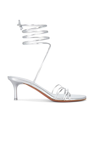 AMINA MUADDI Lori 60 Lace Up Sandal in Metallic Silver