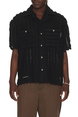Andersson Bell Kenley Knitted Open Collar Shirt in Black
