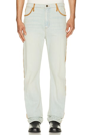 Austin Post Leather Edge Highland Slim Cut Jean in Blue