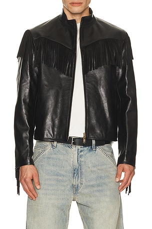 Austin Post Leather Fringed Western Cafe Racer in Black