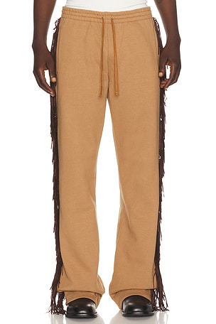 Austin Post Fringed Straight Cut Pant in Brown