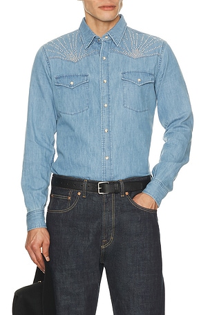 Austin Post Studded Daybreak Shirt in Blue