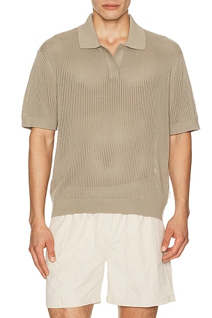 AUTO-REPLY Knit Mesh Johnny Collar Polo in Olive