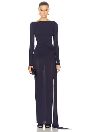 Alex Perry Gathered Jersey Maxi Dress in Navy