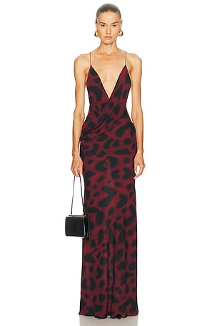 Alex Perry Wrap Asymmetric Gown in Burgundy