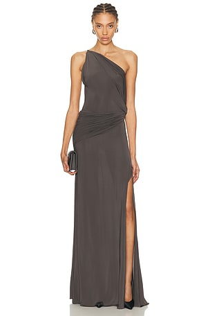 Alex Perry One Shoulder Twist Gown in Charcoal