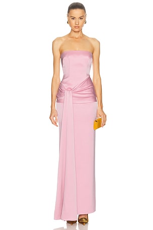 Alex Perry Strapless Drape Sash Column Dress in Pink