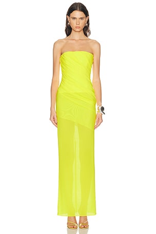 Alex Perry Strapless Tucked Column Dress in Yellow