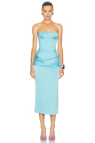 Alex Perry Strapless Cupped Longline Corset Dress in Teal