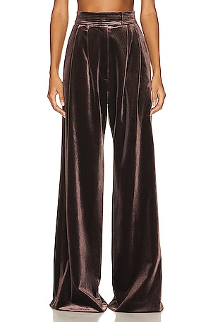 Alex Perry Rowe Velvet Pleat Pant in Brown