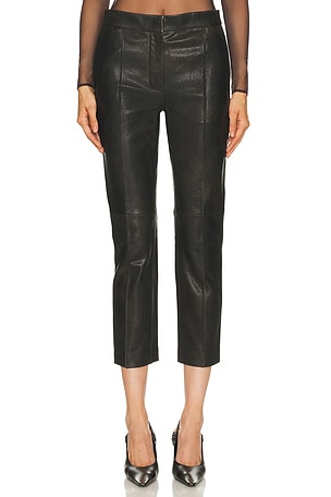 Alex Perry Crop Leather Trouser in Brown