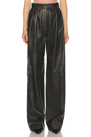 Alex Perry Tailored Leather Trouser in Brown