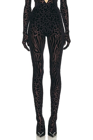 Alex Perry Animal Print Burnout Stocking in Black