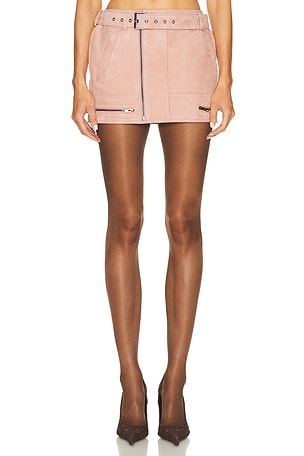 Alex Perry Biker Suede Mini Skirt in Rose