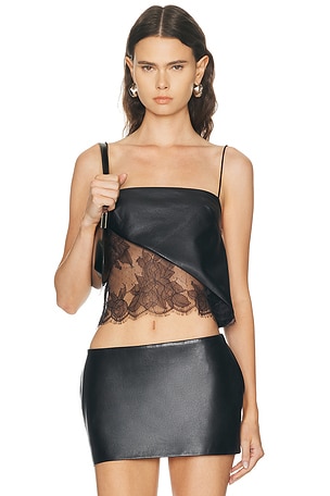 Alex Perry Camisole Leather Lace Top in Black