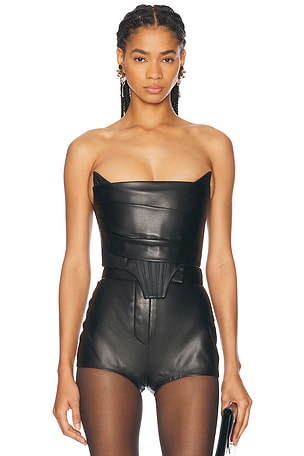 Alex Perry Leather Corset Top in Black