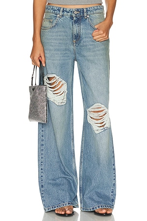 AREA Crystal Fray Wide Leg in Blue