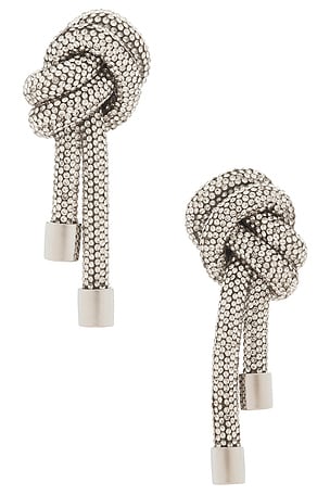 AREA Crystal Knot Earrings in Metallic Silver
