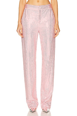 AREA Crystal Embellished Straight Leg Pant in Rose