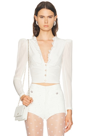 Alessandra Rich Long Sleeve Top in White