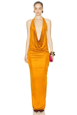 Atlein Plunge Neck Sleeveless Long Dress in Orange