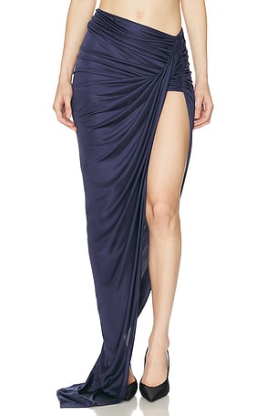 Atlein Draped Asymmetric Skirt in Navy