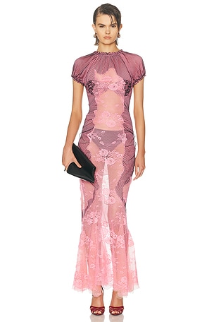 THE ATTICO Sheer Midi Dress in Pink