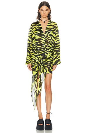 THE ATTICO Zebra Wrap Mini Dress in Yellow,Black