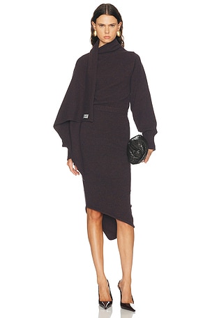 THE ATTICO Scarf Midi Dress in Brown
