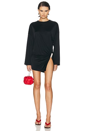 THE ATTICO Drape Slit Mini Dress in Black