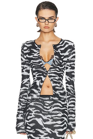 THE ATTICO Zebra Cardigan in Black & White