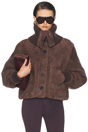 THE ATTICO Suede Bomber Jacket in Brown