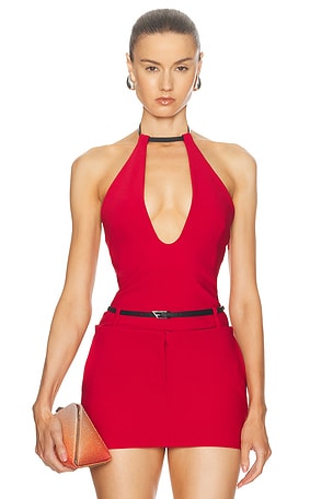 THE ATTICO Plunge Neck Tank Top in Red