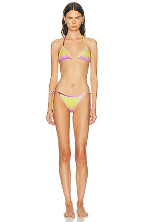 THE ATTICO Triangle Bikini Set in Yellow,Purple