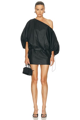 Alexander Wang Gathered Off-Shoulder Mini Dress in Black