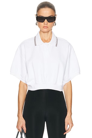 Alexander Wang Relaxed Cropped Cinched Polo Top in White