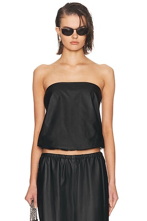 Alexander Wang Strapless Leather Bubble Top in Black