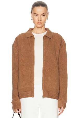 Aya Muse x REVOLVE Knit Zip Up Jacket With Collar in Cognac