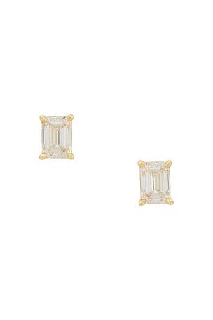 AZLEE Allure Emerald Cut Diamond Stud Earrings in Metallic Gold