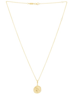 AZLEE Goddess Small Diamond Coin Necklace in Metallic Gold