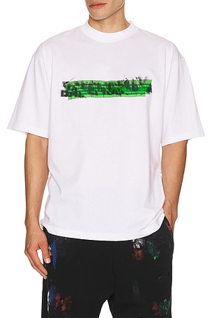 Balenciaga Medium Fit T-Shirt in White,Green