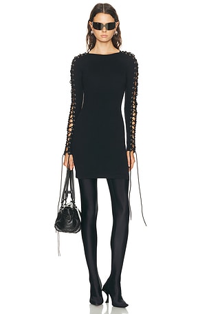 Balenciaga Lace Up Long Sleeve Dress in Black