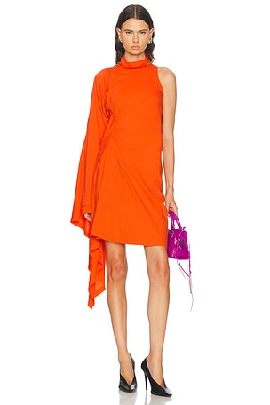 Balenciaga Draped Midi Dress in Orange