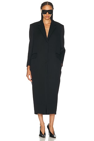 Balenciaga Long Chunky Wool Coat in Black